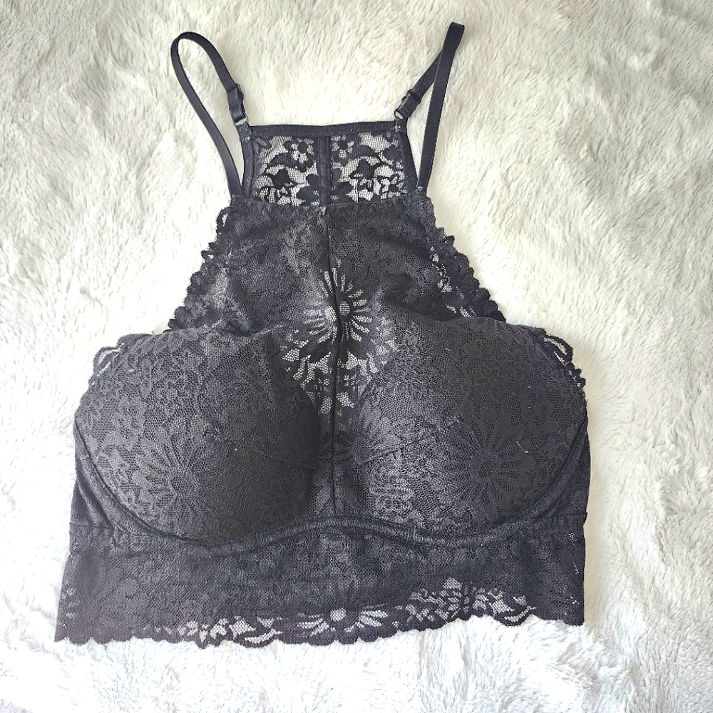 Pink VS bra bralette push-up black lace  racerback XS cute sexy